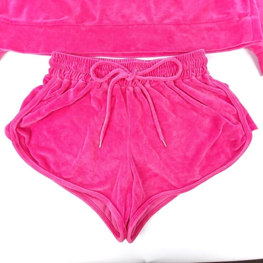 MIKOH Track Set Kimo Oversized Sweatshirt Luca Shorts Pink Passion Velour Large - Picture 7 of 11